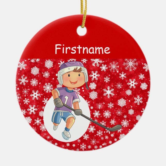 hockeyprydnadsföremål - rödvit snö julgransprydnad keramik (Framsidan)