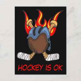 Hockeypuck i lågor med ett citat, rolig sport vykort