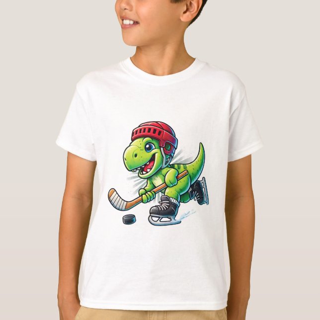 Hockeysaurus Dinosaur Ice Hockey Trex Kids Boys Ic T Shirt (Framsida)