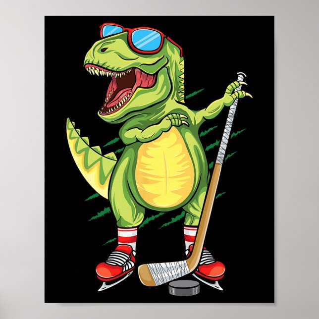Hockeysaurus Dinosaur Ishockey Trex Pojkar Ic Poster (Framsidan)