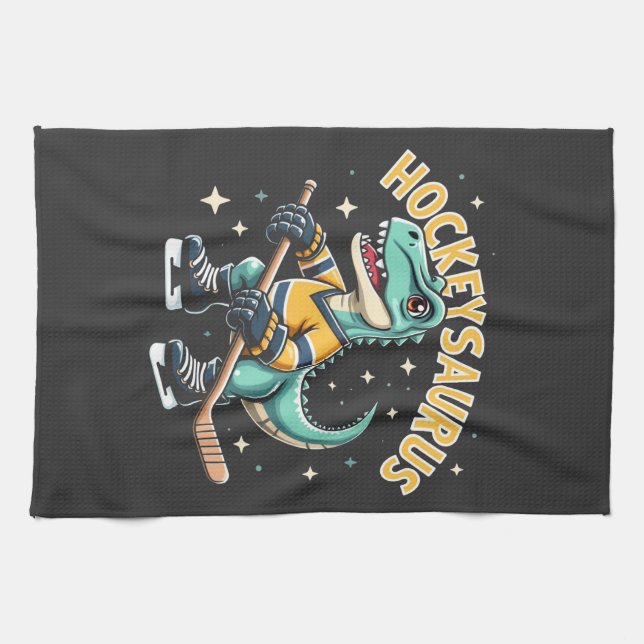 Hockeysaurus Ice Hockey Dinosaur Älskare Kökshandduk (Horisontell)