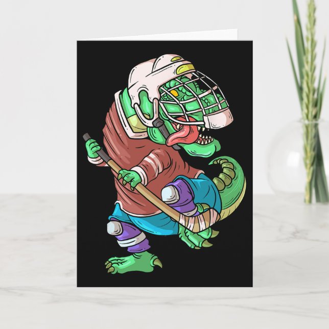 Hockeysaurus Kids T-rex Dinosaur Med Ishockey S Kort (Framsida)