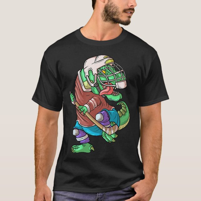 Hockeysaurus Kids T-rex Dinosaur Med Ishockey S T Shirt (Framsida)
