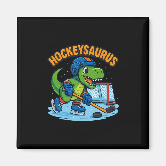Hockeysaurus Rolig Dinosaur Is-Hockey Barn  Magnet (Framsidan)