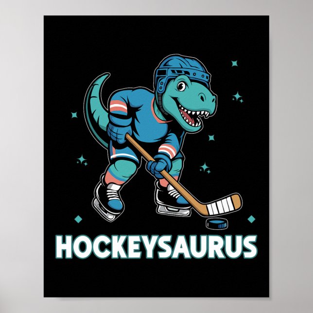 Hockeysaurus Rolig Dinosaurie Trex Hockey Barn Hoc Poster (Framsidan)