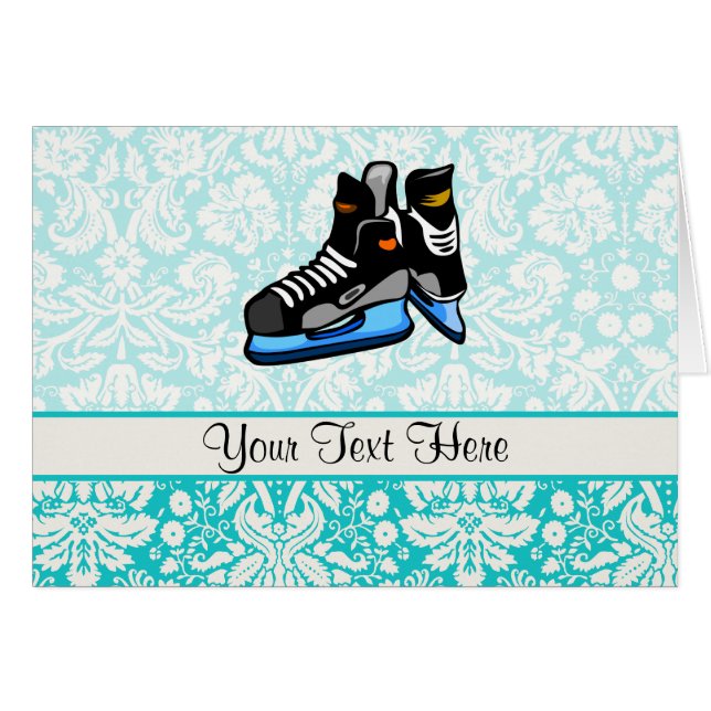 Hockeyskridskor; Damast Hälsningskort (Framsidan Horizontal)