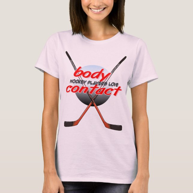Hockeyspelare älskar förkroppsligar kontakten t shirt (Framsida)