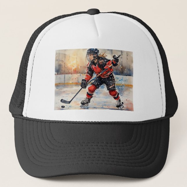 Hockeyspelare i aktion,  keps (Framsida)
