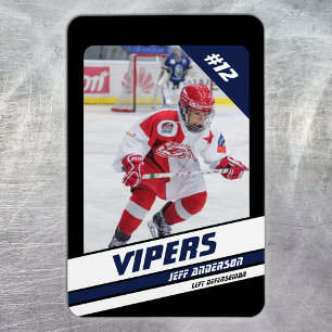 Hockeyspelare Minnessak På Vibrerande Blå Svart Magnet
