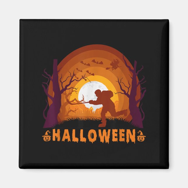 Hockeyspelare och månens siluett rolig Halloween Magnet (Framsidan)