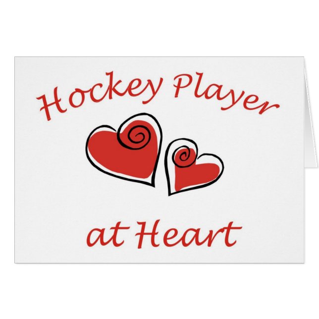 Hockeyspelare på hjärta hälsningskort (Framsidan Horizontal)