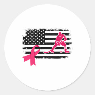 Hockeyspelare Rosa Band Usa Flagga Bröstcancer A Runt Klistermärke