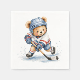 Hockeyspelare Teddybjörn Baby Shower Födelsedags P Pappersservett