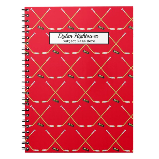 Hockeystift|MVP Puck Mönster Red Namn| Subjekt Anteckningsbok (Framsidan)