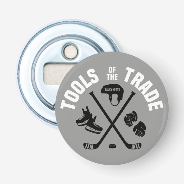 Hockeyverktyg av handeln på den gråa laggåvan flasköppnare (Framsidan)