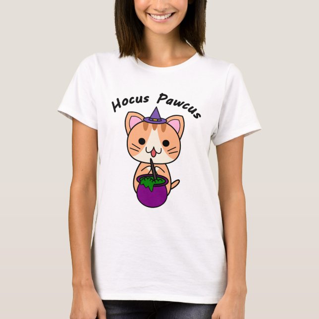 Hocus Pawcus - Ginger Tabby katt - Black Write T Shirt (Framsida)