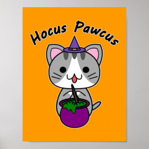 Hocus Pawcus - Grå Tabby Katt - Svart Skrift Poster