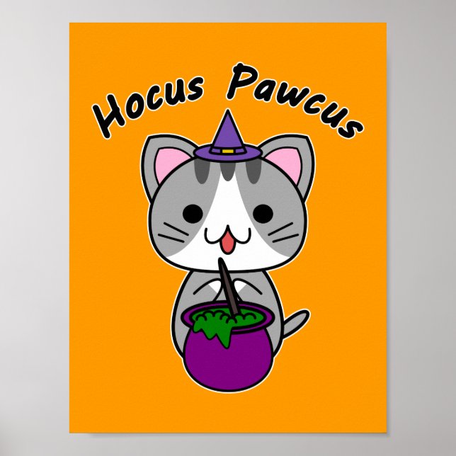 Hocus Pawcus - Grå Tabby Katt - Svart Skrift Poster (Framsidan)