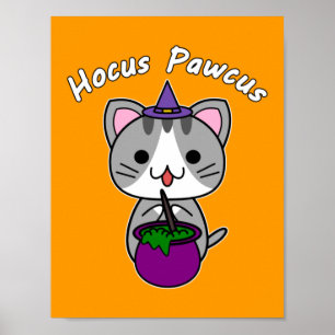 Hocus Pawcus - Grått Tabby katt - Vitskrift Poster