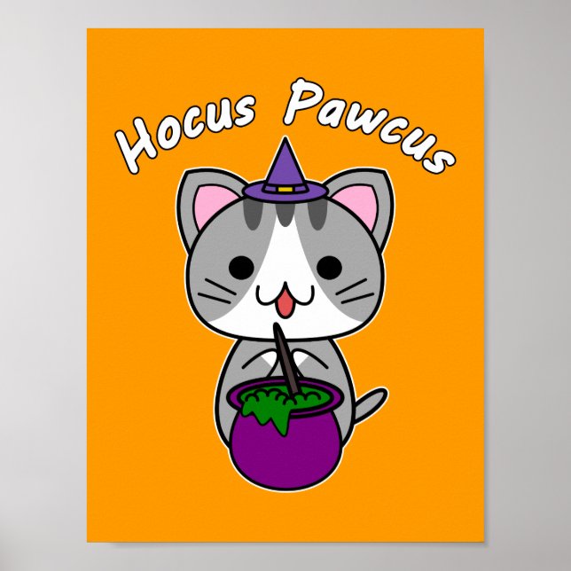Hocus Pawcus - Grått Tabby katt - Vitskrift Poster (Framsidan)