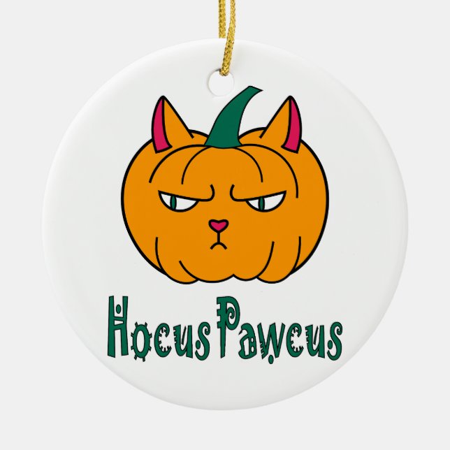Hocus pawcus Halloween pumpingingerkattmagi Julgransprydnad Keramik (Framsidan)