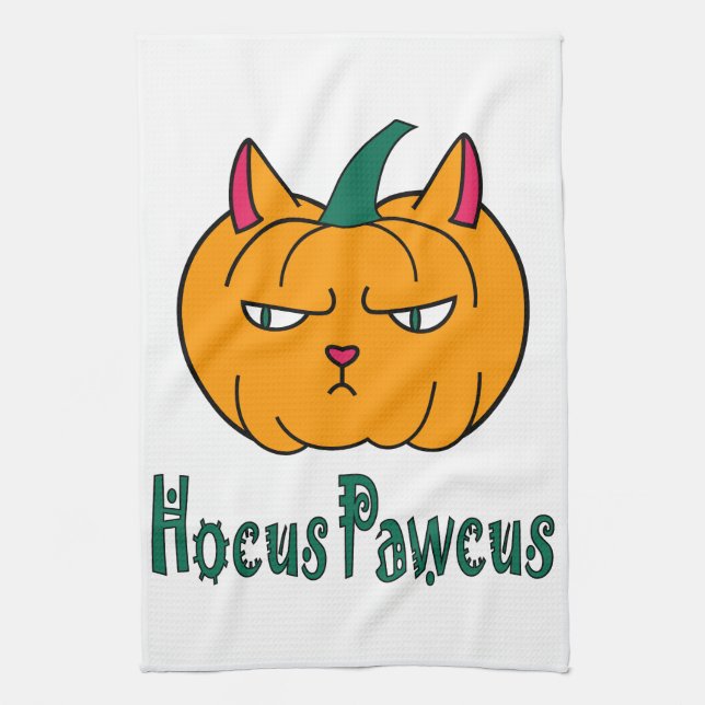Hocus pawcus Halloween pumpingingerkattmagi Kökshandduk (Vertikal)