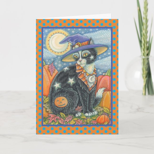 HOCUS POCUS BLACK CAT HALLOWEEN GREETING CARD Vers Kort (Framsida)