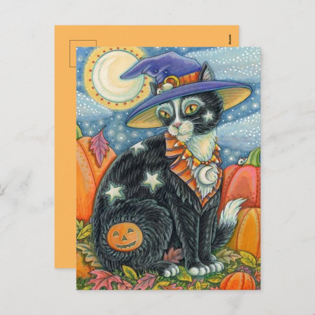 HOCUS POCUS BLACK CAT WITCH & MOUSE HALLOWEEN HELG VYKORT (Fram/baksida)