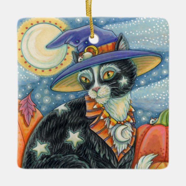 HOCUS POCUS BLACK CAT WITCH & MOUSE HALLOWEEN JULGRANSPRYDNAD KERAMIK (Framsida)