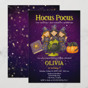 Hocus Pocus Halloween Födelsedagsfest Inbjudningar