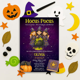 Hocus Pocus Halloween Födelsedagsfest Inbjudningar