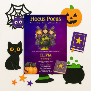 Hocus Pocus Halloween Födelsedagsfest Inbjudningar