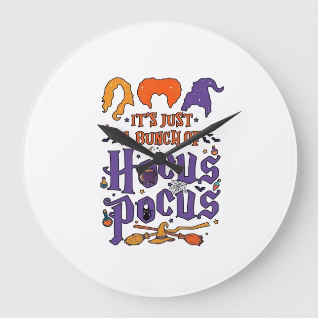 Hocus Pocus Halloween Häxor Cauldron Kvast Katt M Stor Klocka (Framsida)