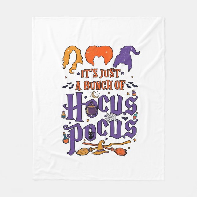 Hocus Pocus Halloween Häxor Kittel Kvast Katt M Fleecefilt (Framsidan)