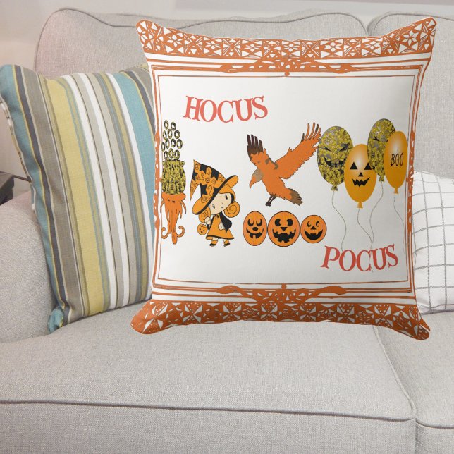 Hocus Pocus Magic Cauldron Wandering Witch Raven Kudde (Hocus Pocus Magic Cauldron Wandering Witch Raven Throw Pillow)