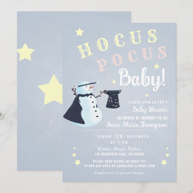 Hocus Pocus Magic Snögubbe Winter Baby Shower Inbjudningar (Fram/baksida)