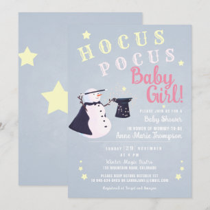 Hocus Pocus Magic Snögubbe Winter Girl Baby Shower Inbjudningar