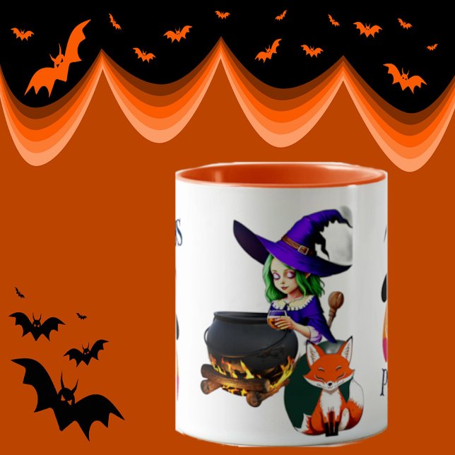 Hocus Pocus Magisk Kittel | Häxa med Räv & Jack Mugg (Hocus Pocus Magic Cauldron Witch Hat Fox Pumpkin Mug)