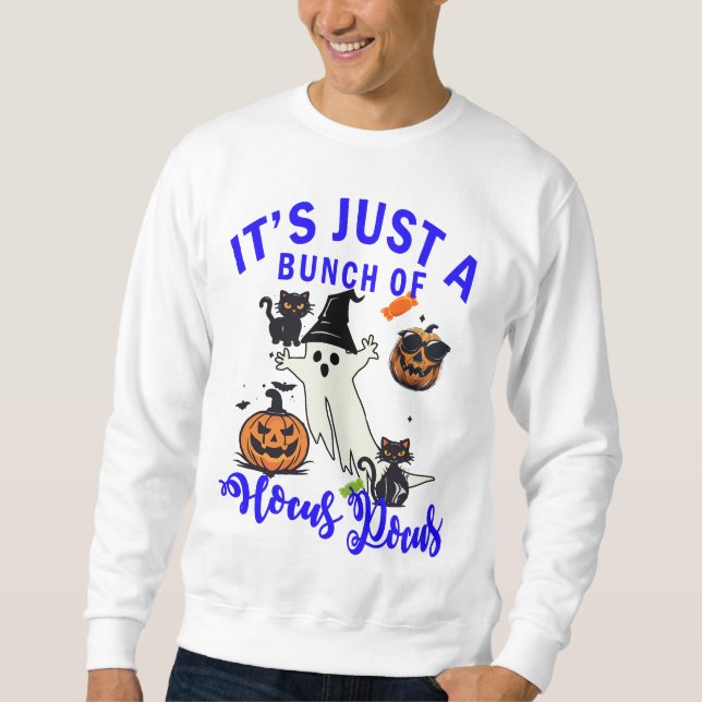 Hocus Pocus Quote Black Cat Halloween Hoodie Lång Ärmad Tröja (Framsida)