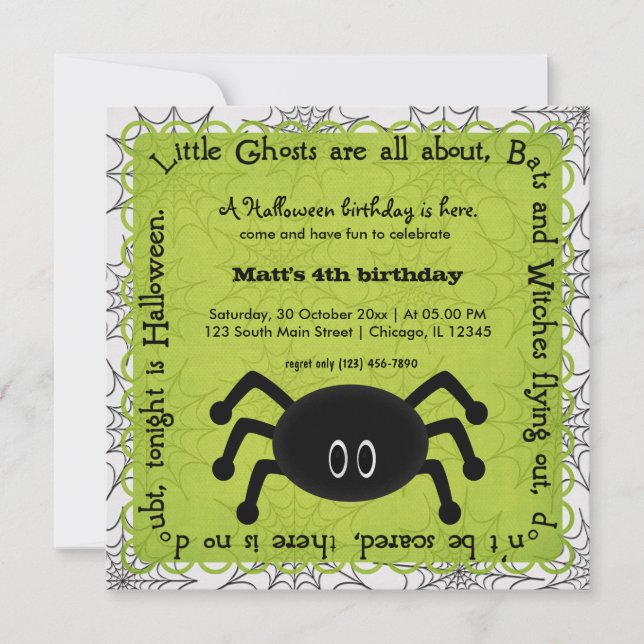 Hocus Pocus Spider Birthday Inbjudningar (Framsida)