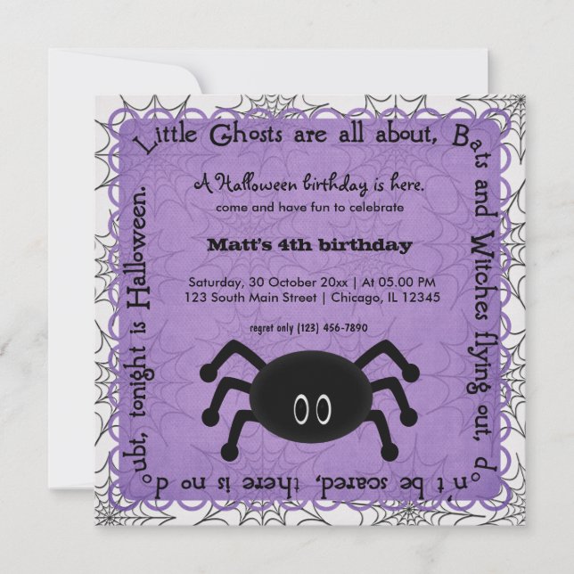 Hocus Pocus Spider Birthday Inbjudningar (Framsida)