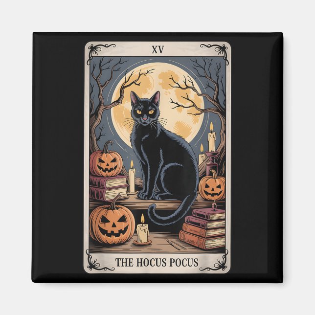 Hocus pocus Tarot Halloween Cat Pumpkin Mystic Magnet (Framsidan)