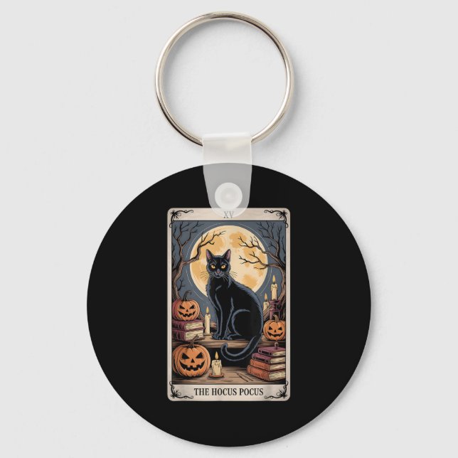 Hocus pocus Tarot Halloween Cat Pumpkin Mystic Nyckelring (Framsida)