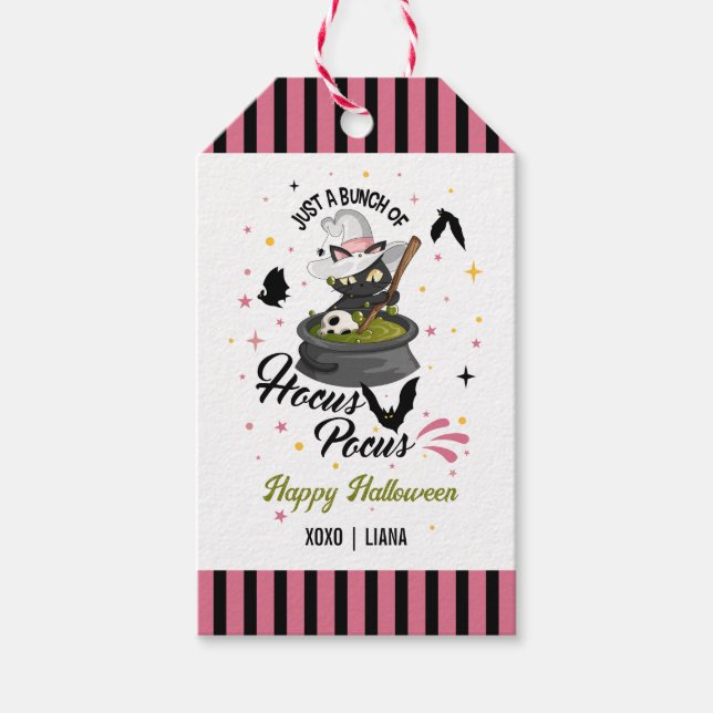 Hocus Pocus Witch Cat Happy Halloween Presentetikett (Framsidan)