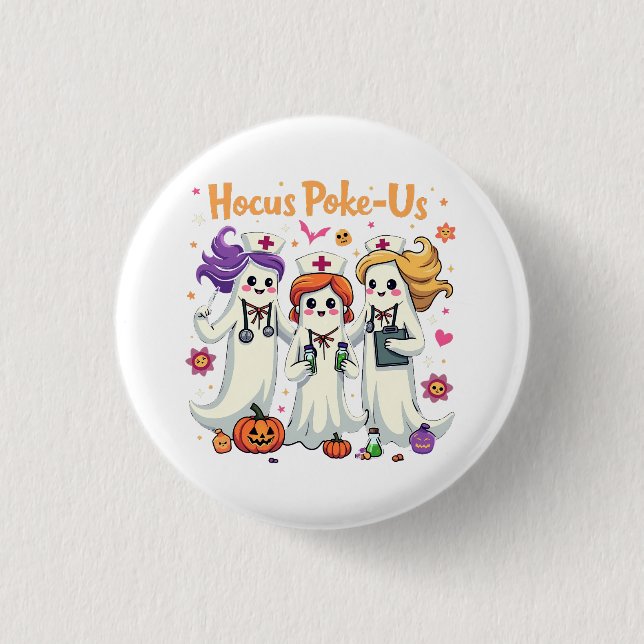 Hocus-Poke US Nursing Spooky Halloween Ghost Knapp (Framsida)