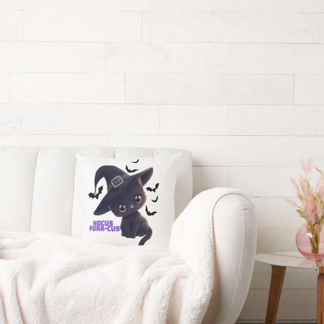 Hocus Purr Cute Black Cat Halloween Art Art Kudde (Soffa)