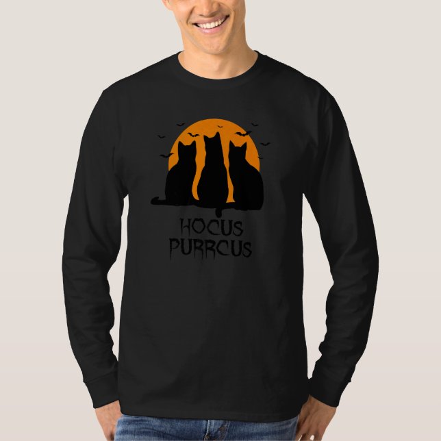 Hocus Purrcus Pocus Halloween Witch Cats Parody T Shirt (Framsida)
