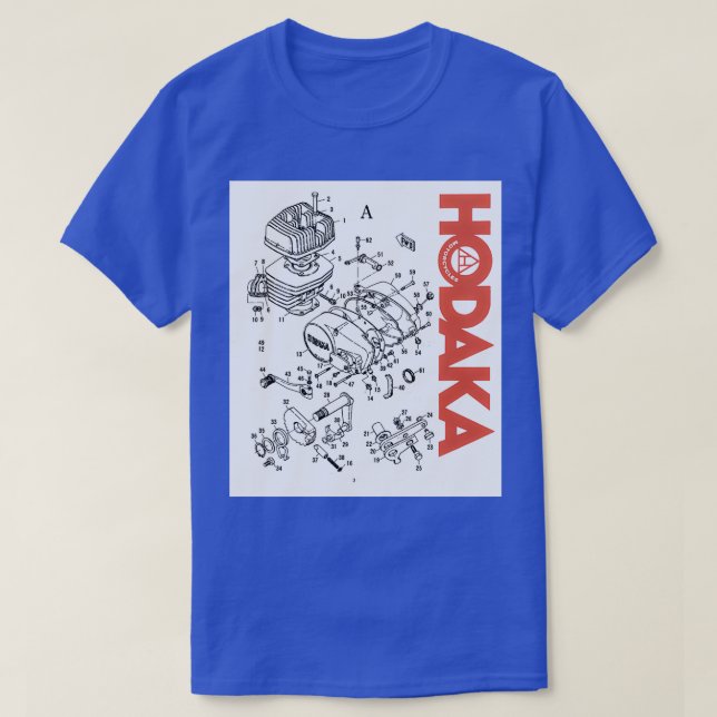 Hodaka 1970-talets motorcykel Dirtcycle Exploded E T Shirt (Design framsida)