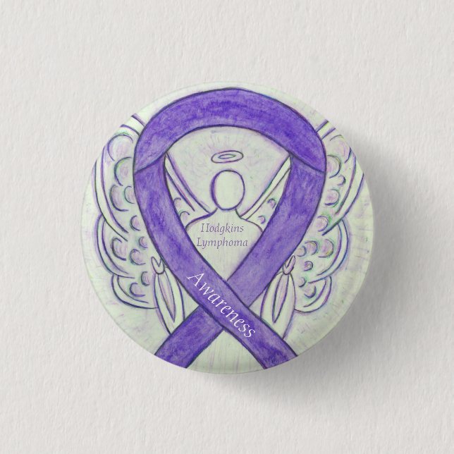 Hodgkins lymfom konst ängel lila band pins (Framsida)