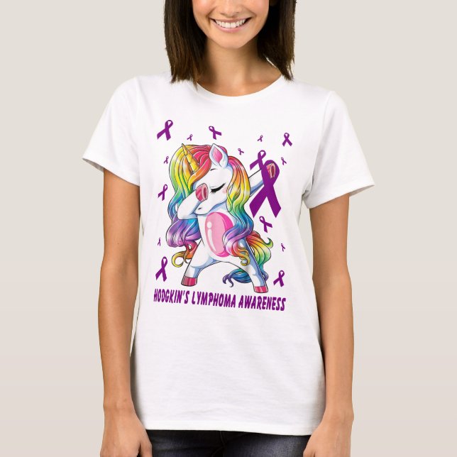 Hodgkins lymfoma dabbing unicorn warrior t shirt (Framsida)